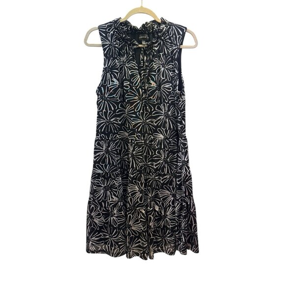 Harper 241 Floral Black & White Sleeveless Lined Pullover Size Medium Dress - Picture 1 of 6